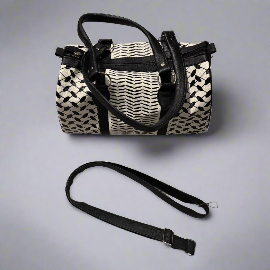 Handcrafted Palestinian Kufiya & Tatreez Duffle Bag