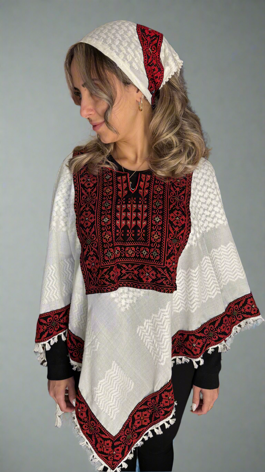 Poncho of Palestine | All White Kufiya (Keffiyeh) - Tatreez – Made in Jordan