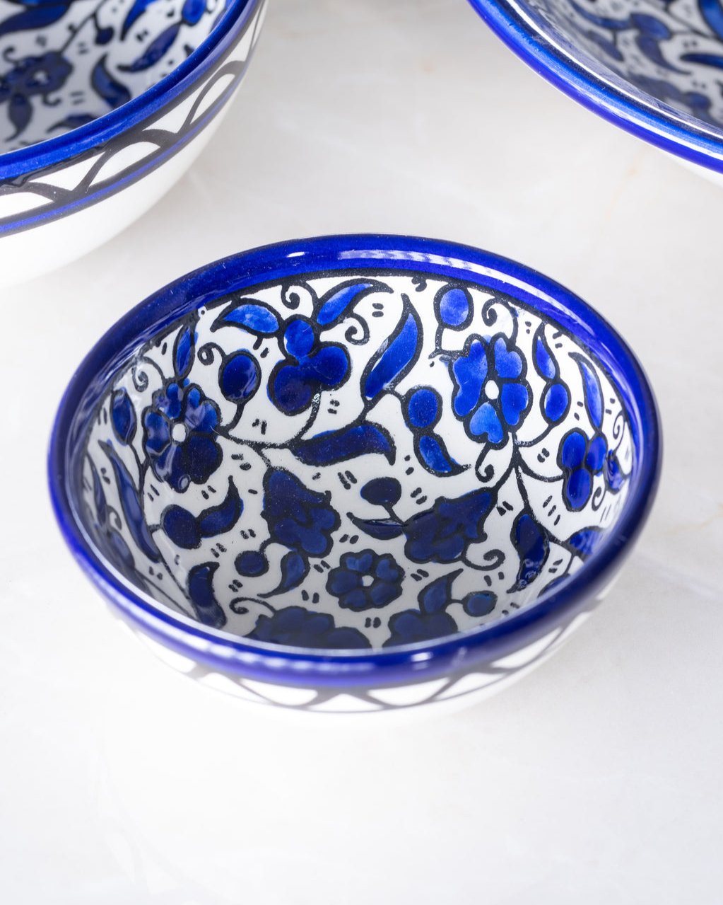Dip Bowls | Small, Medium, Large – Hand-Painted Palestinian Ceramic | Multicolor & Navy
