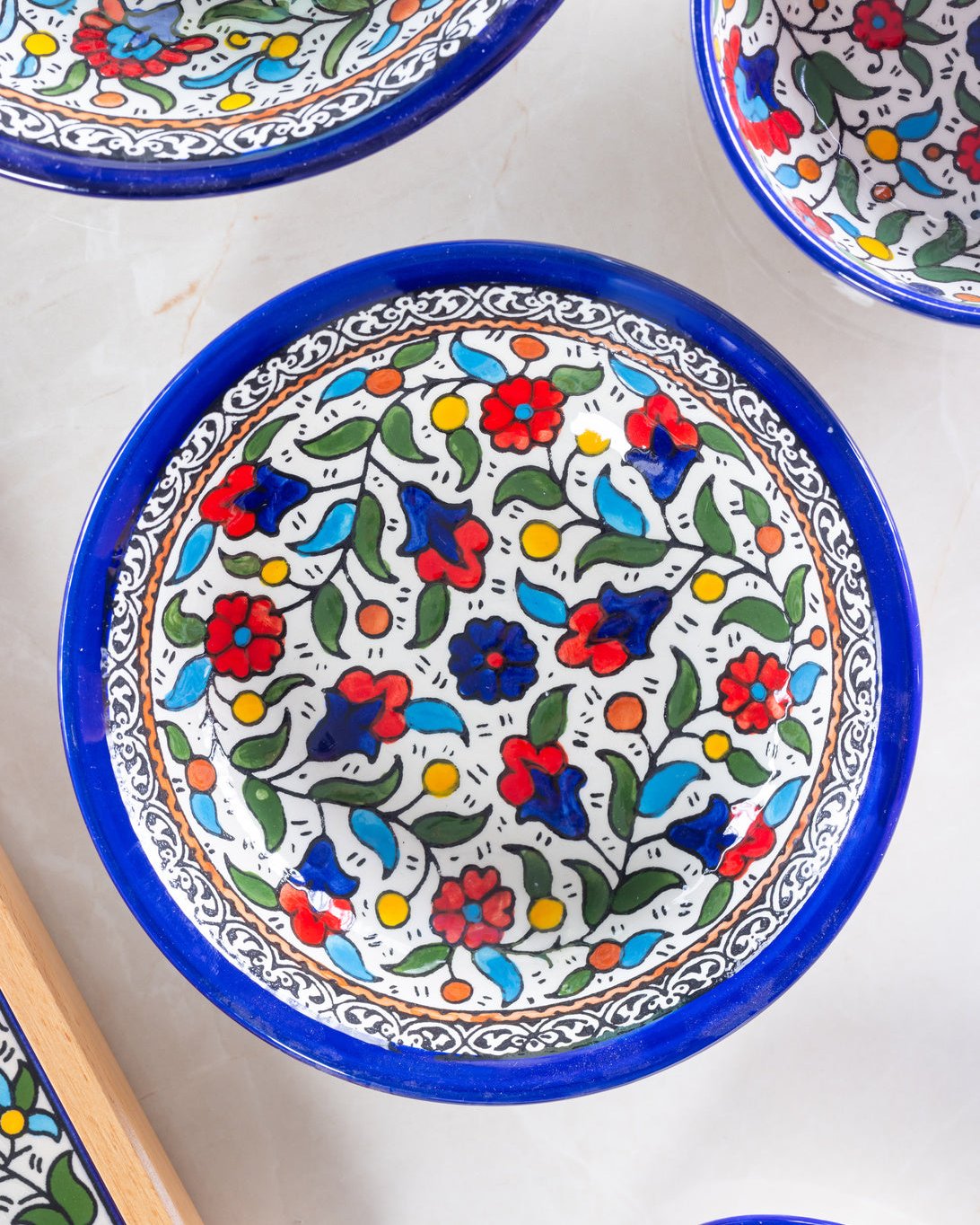 Dishes (Low Bowl) | Medium & Large – Hand-Painted Palestinian Ceramic | Multicolor & Navy