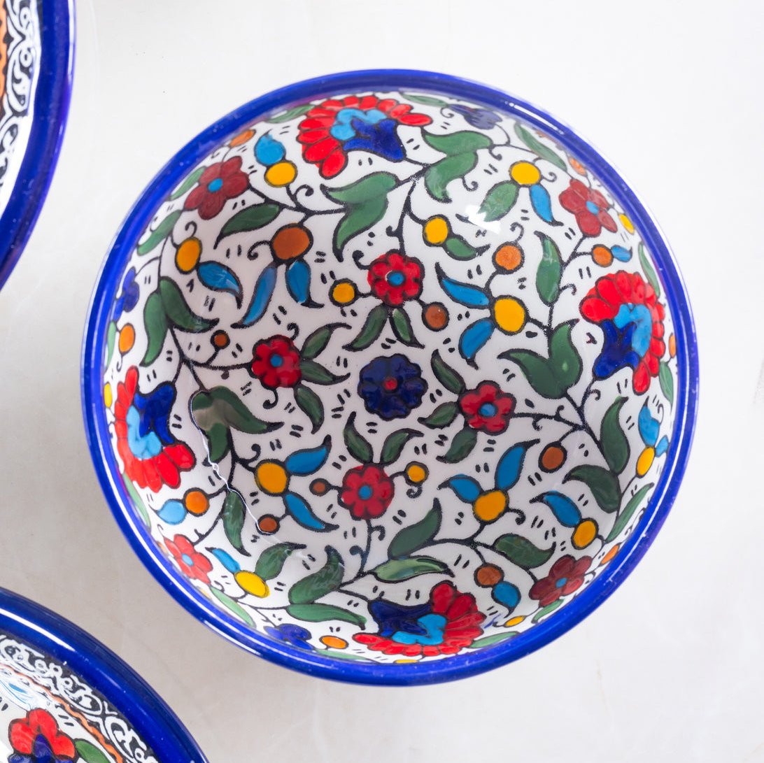 Dip Bowls | Small, Medium, Large – Hand-Painted Palestinian Ceramic | Multicolor & Navy