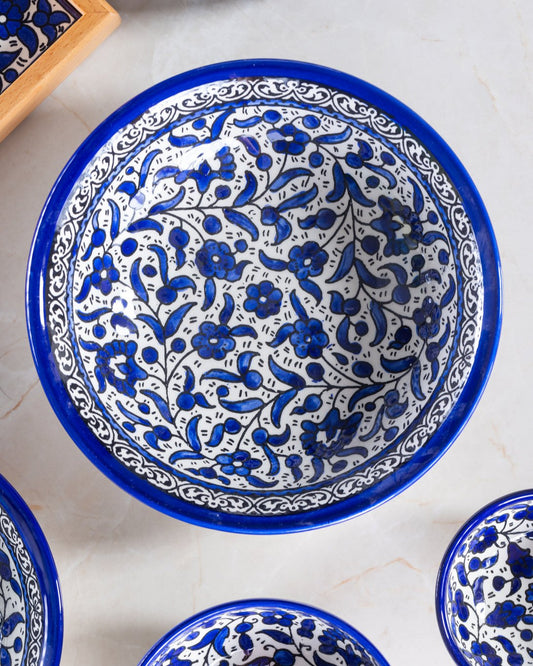 Dishes (Low Bowl) | Medium & Large – Hand-Painted Palestinian Ceramic | Multicolor & Navy