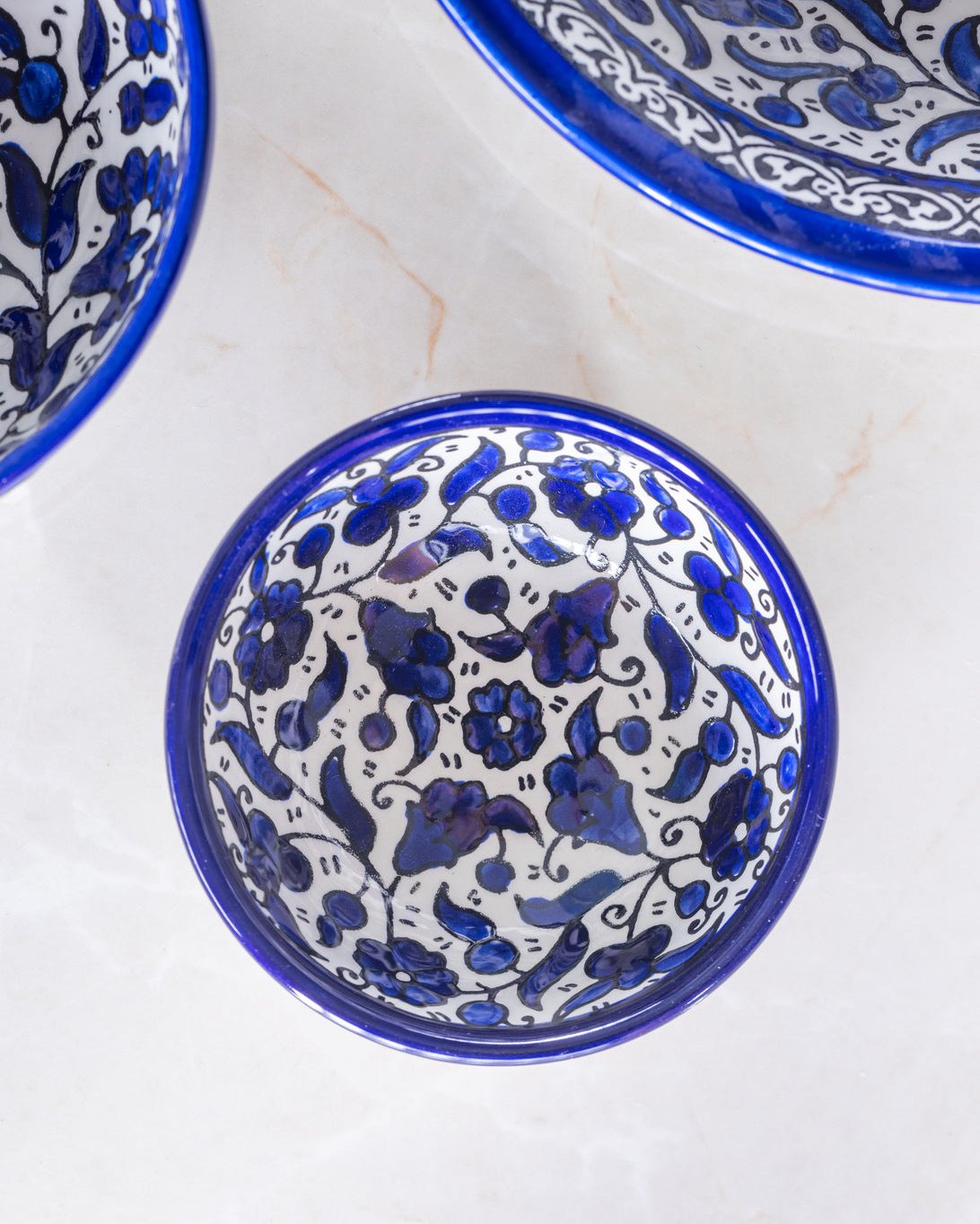 Dip Bowls | Small, Medium, Large – Hand-Painted Palestinian Ceramic | Multicolor & Navy