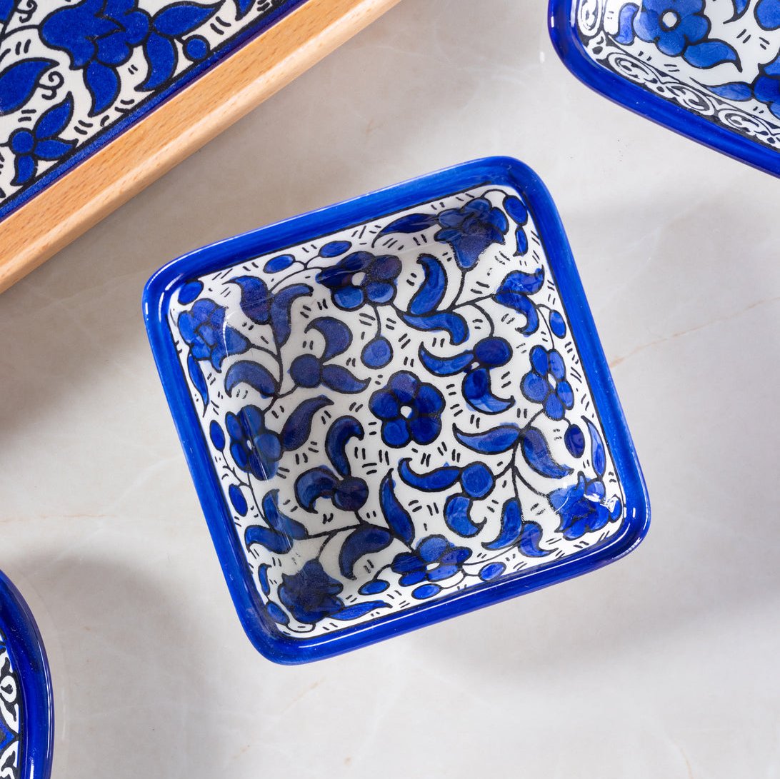 Square Side Dishes – Hand-Painted Palestinian Ceramic | Multicolor & Navy