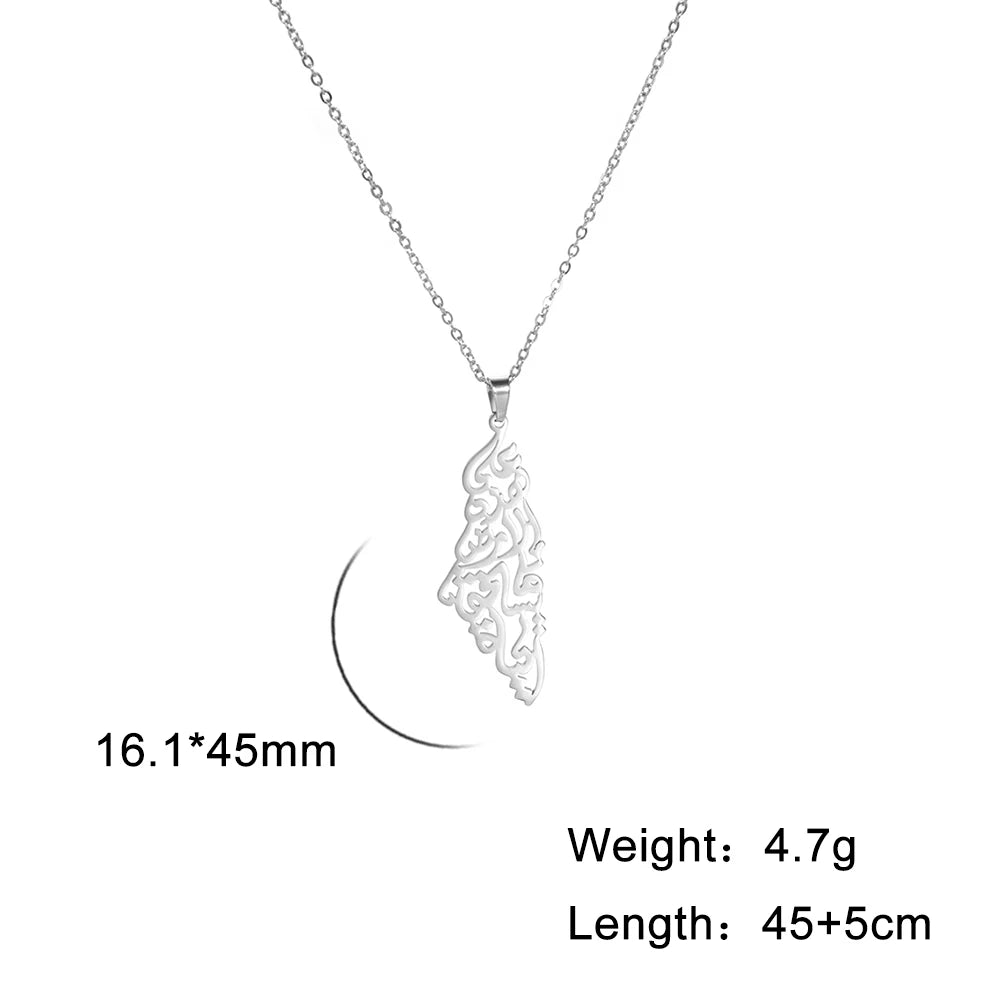 Skyrim Arabic Palestine Map Pendant Necklace Stainless Steel Neck Chain for Women Men Country Geography Jewelry Gift Wholesale