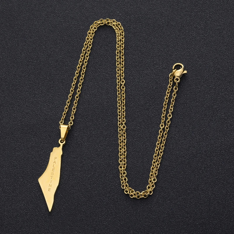Arabic Palestine Map Pendant Necklaces Stainless Steel Gold Silver Color Middle East Men Women Ethnic Jewelry Gift