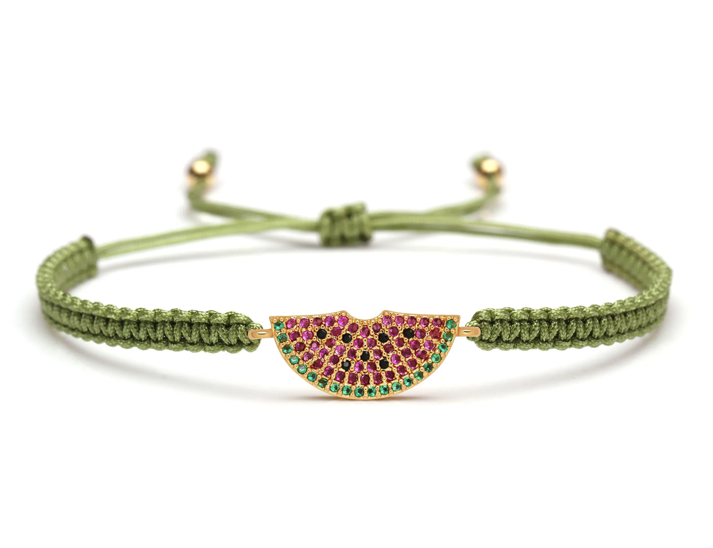 Cubic Zirconia CZ Brass Watermelon Charm Bracelet Women Girl Red String Macrame Square Knot Adjustable Fruit  Jewelry Present