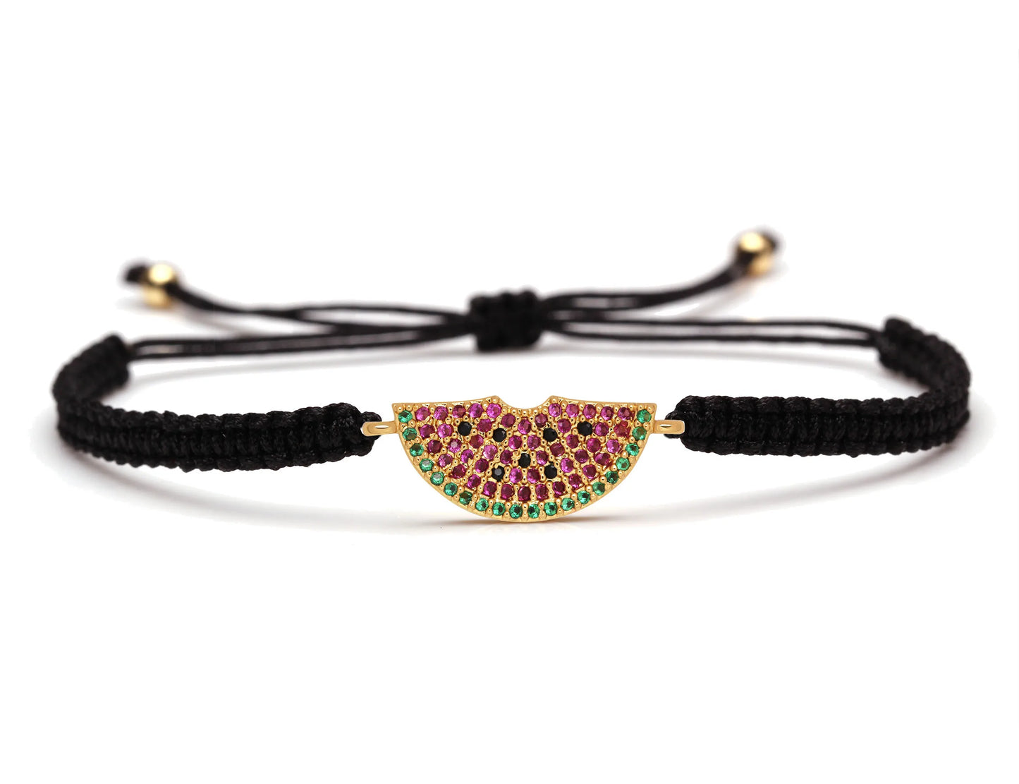 Cubic Zirconia CZ Brass Watermelon Charm Bracelet Women Girl Red String Macrame Square Knot Adjustable Fruit  Jewelry Present