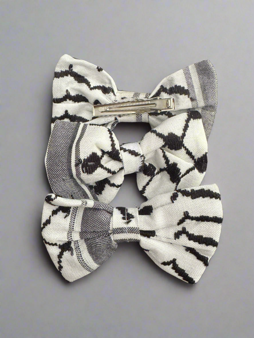 Kufiya Hair Bow Clip | Palestinian Keffiyeh Fabric – Handmade Statement Accessory