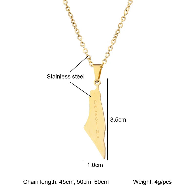 Arabic Palestine Map Pendant Necklaces Stainless Steel Gold Silver Color Middle East Men Women Ethnic Jewelry Gift