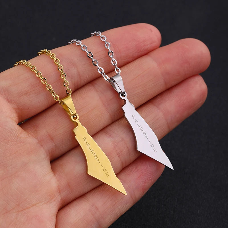 Arabic Palestine Map Pendant Necklaces Stainless Steel Gold Silver Color Middle East Men Women Ethnic Jewelry Gift
