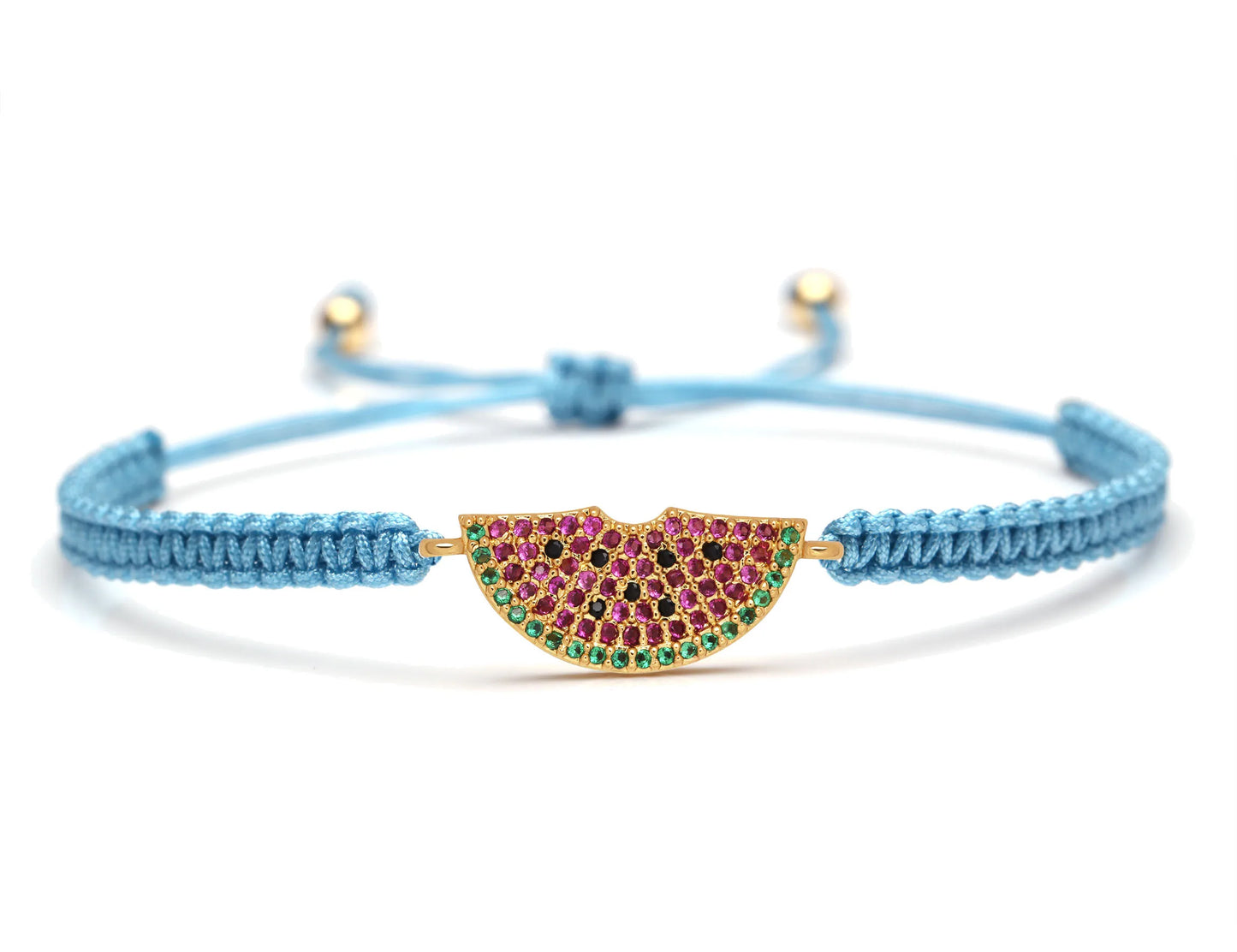 Cubic Zirconia CZ Brass Watermelon Charm Bracelet Women Girl Red String Macrame Square Knot Adjustable Fruit  Jewelry Present