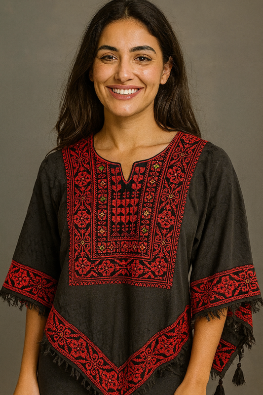 Poncho of Palestine | All Black Kufiya (Keffiyeh) - Tatreez – Made in Jordan