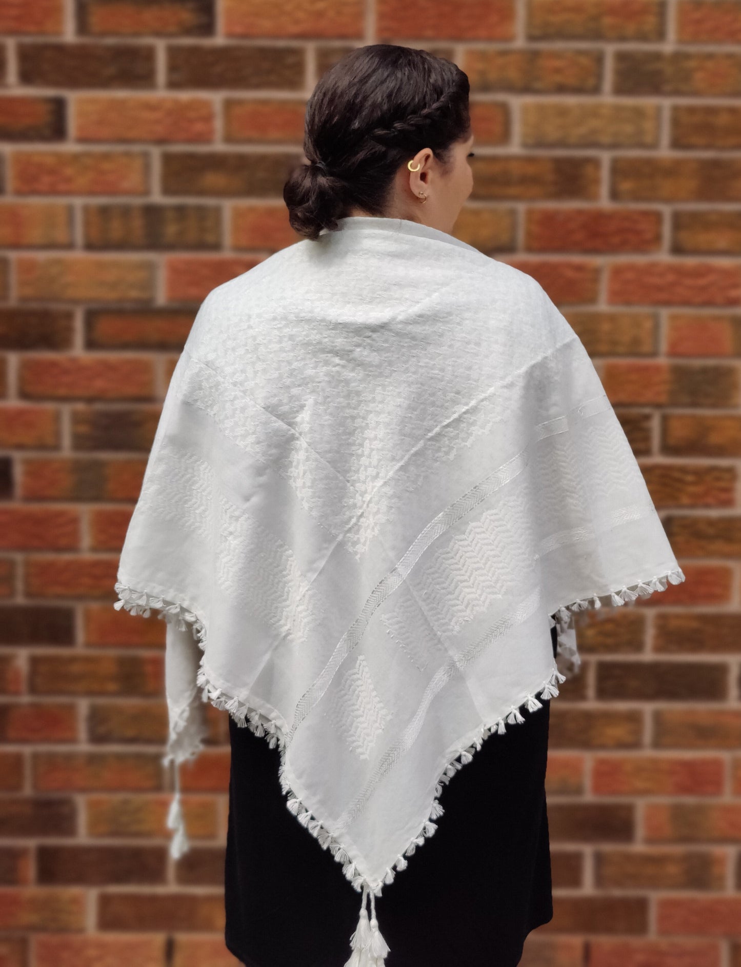 Elegant All White Kufiya (Keffiyeh) | Made in Kashmir - Palestinian Scarf