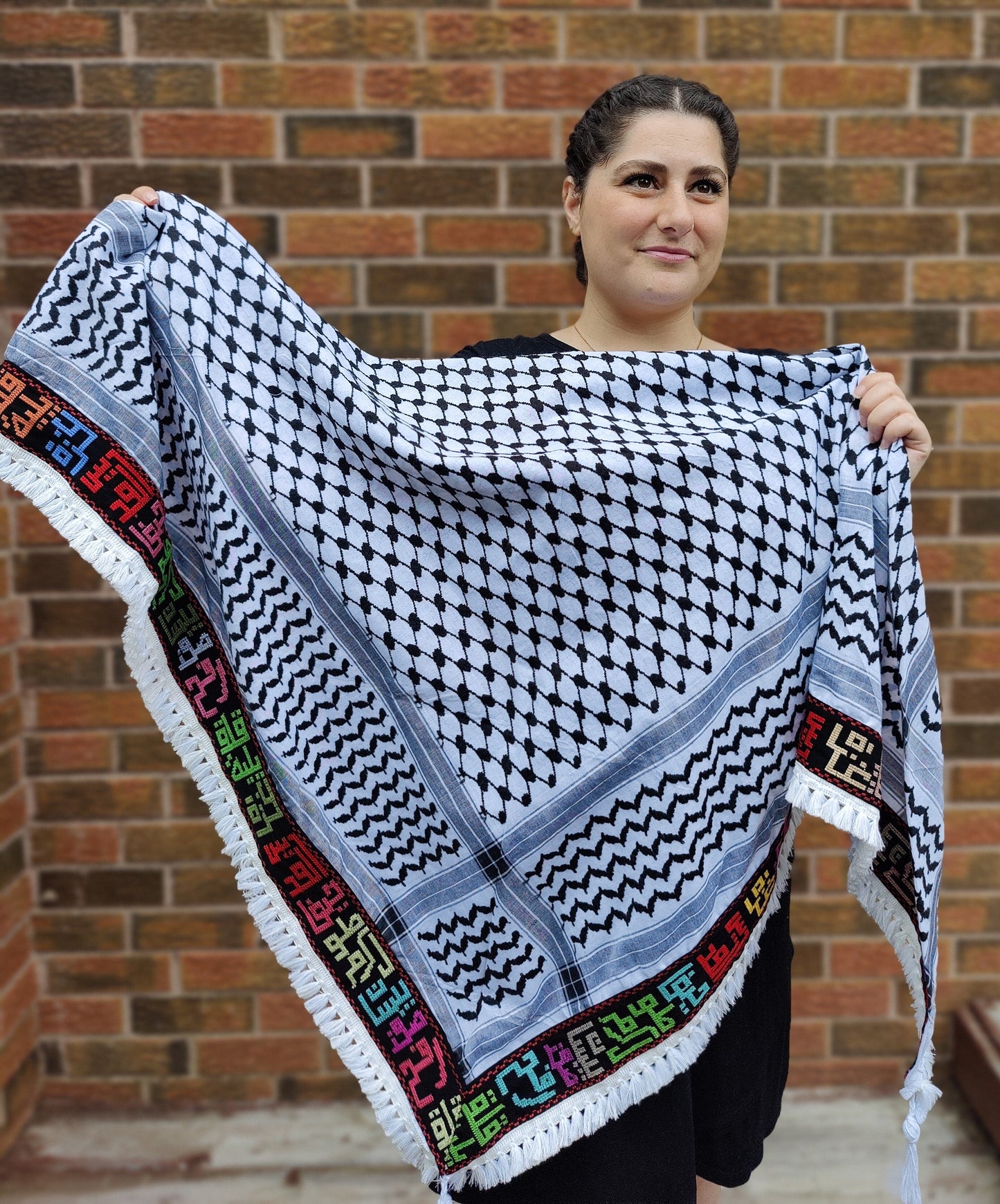 Palestinian Cities Kufiya (Keffiyeh) | Triangle Shawl with Embroidered City Names – Made in Jordan - Palestinian Scarf