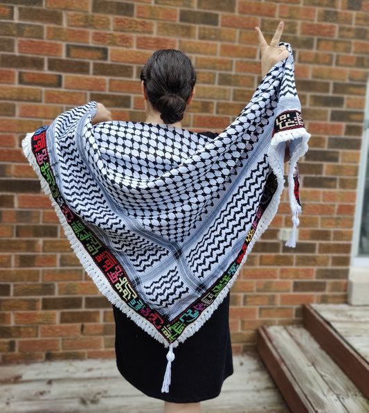 Palestinian Cities Kufiya (Keffiyeh) | Triangle Shawl with Embroidered City Names – Made in Jordan - Palestinian Scarf