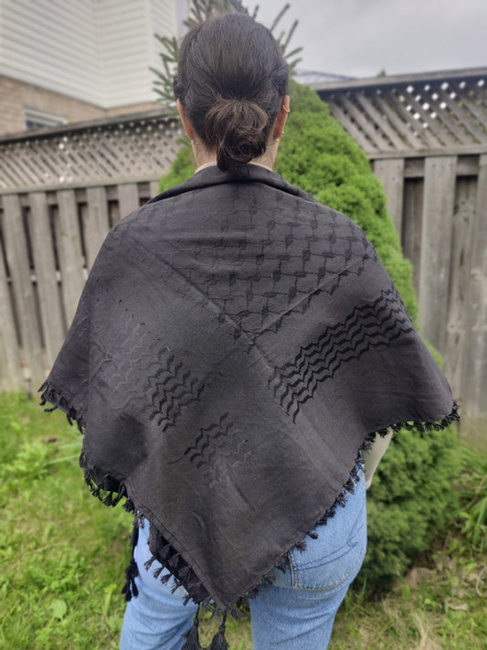Elegant All Black Kufiya (Keffiyeh) | Made in Kashmir - Palestinian Scarf