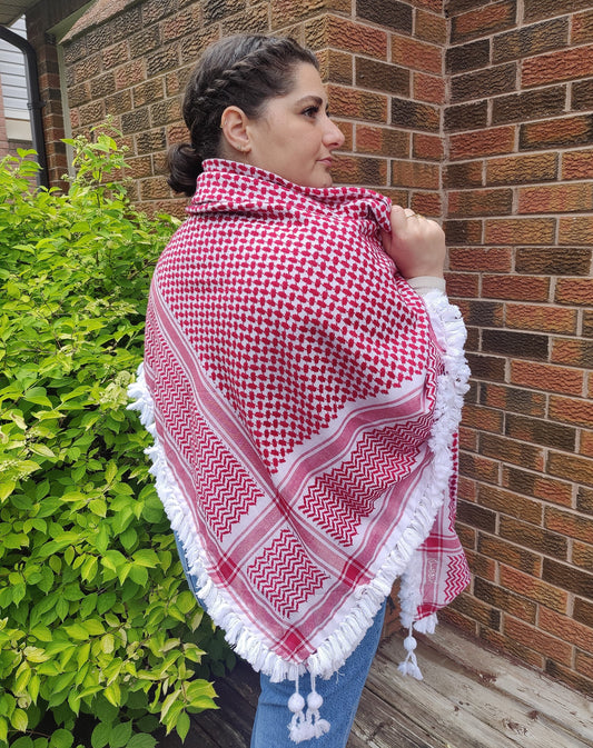 Royal Shemagh (Keffiyeh) | Red & White – Made in Jordan - Palestinian Scarf