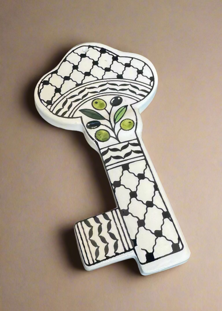 Key of Return – Kufiya & Olive Branch | Hand-Painted Ceramic - Made in Palestine