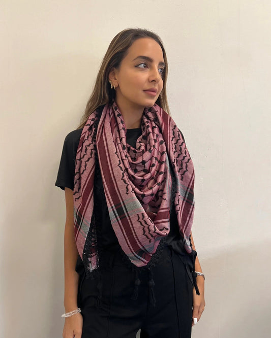 Echoes – Deep Maroon Kufiya (Keffiyeh) | Muted Threads – Made in Jordan - Palestinian Scarf