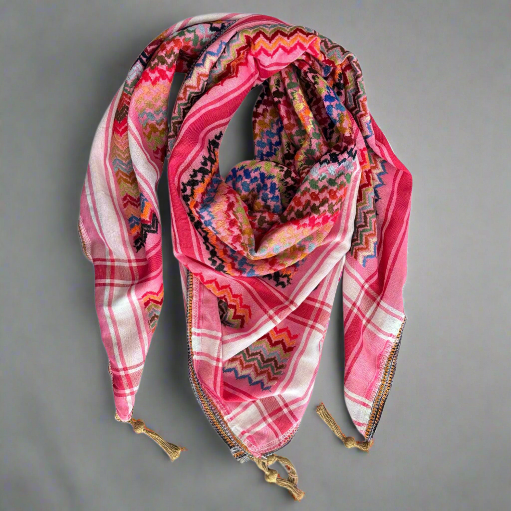 Vibrant Deep Pink Kufiya (Keffiyeh) | Modern Colors – Made in Jordan - Palestinian Scarf