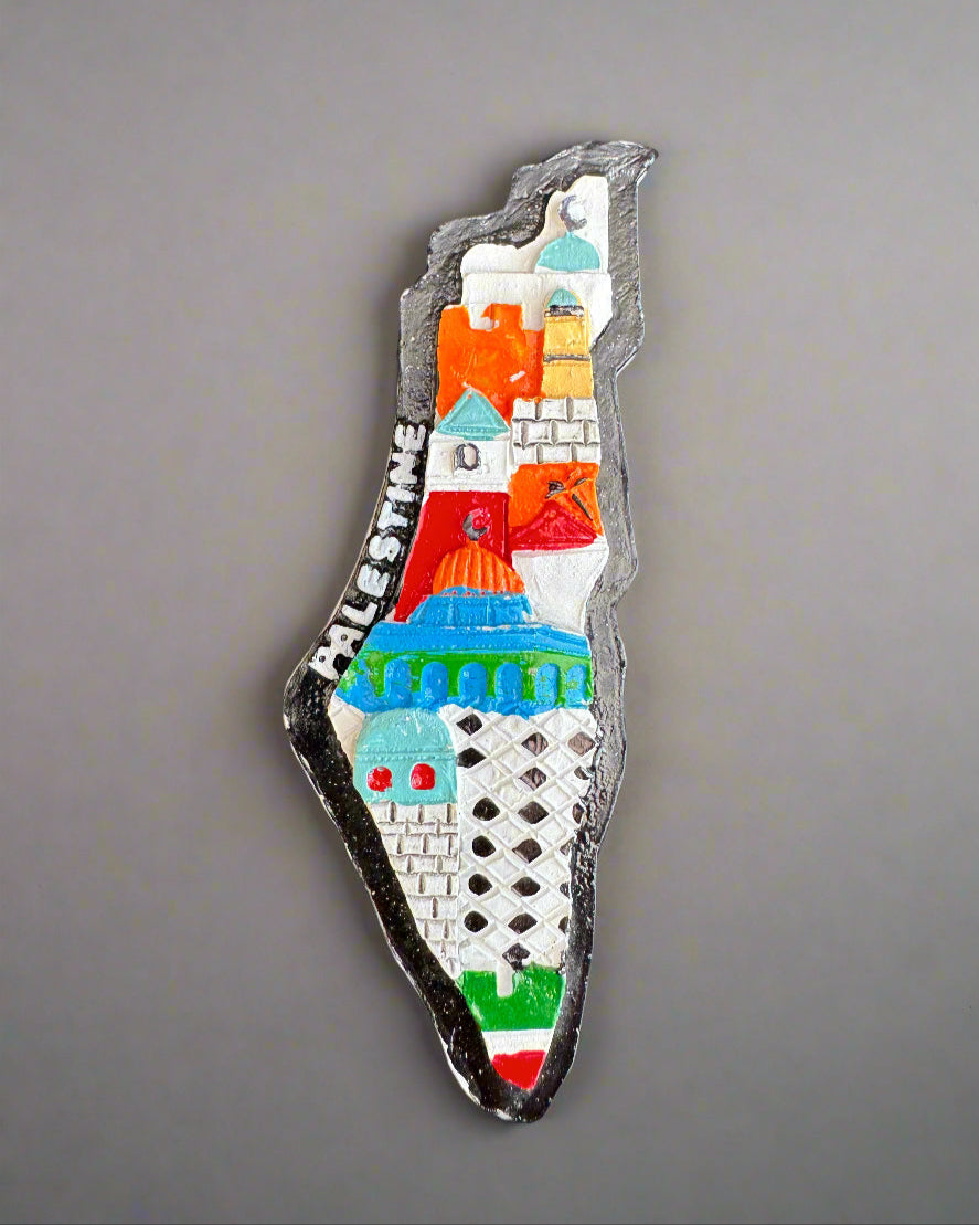 Handcrafted Mosaic Palestine Map Magnets – 4 Unique Variations