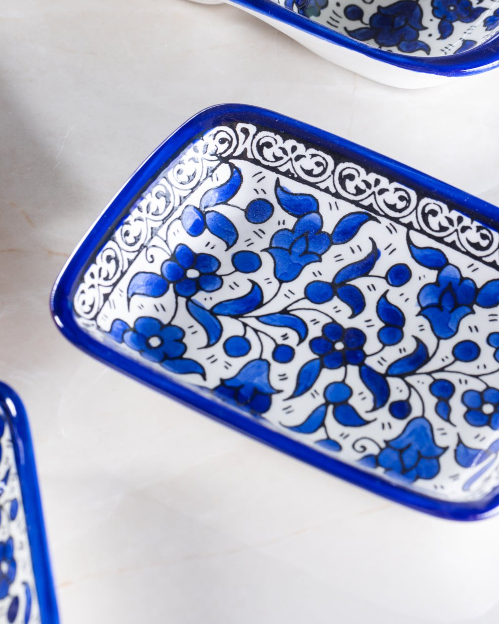 Rectangular Side Dishes – Hand-Painted Palestinian Ceramic | Multicolor & Navy