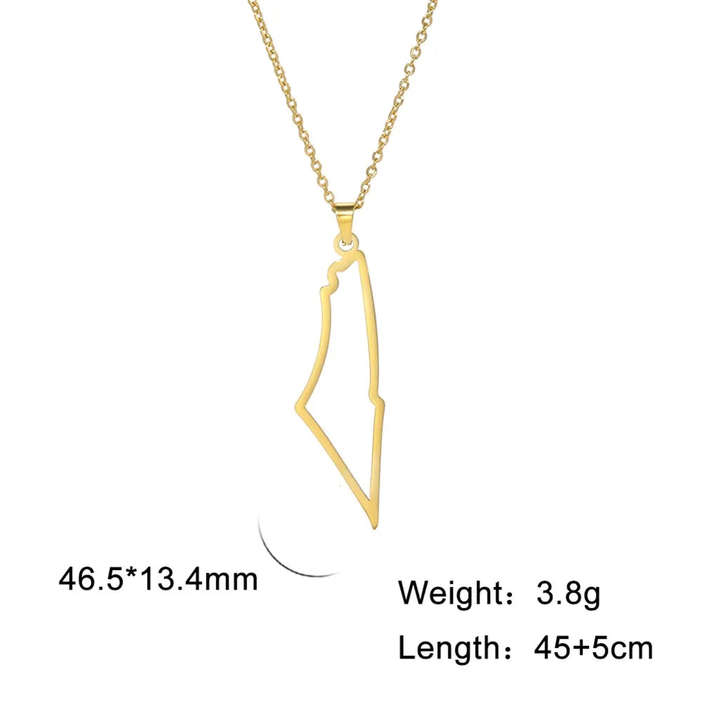 Skyrim Arabic Palestine Map Pendant Necklace Stainless Steel Neck Chain for Women Men Country Geography Jewelry Gift Wholesale