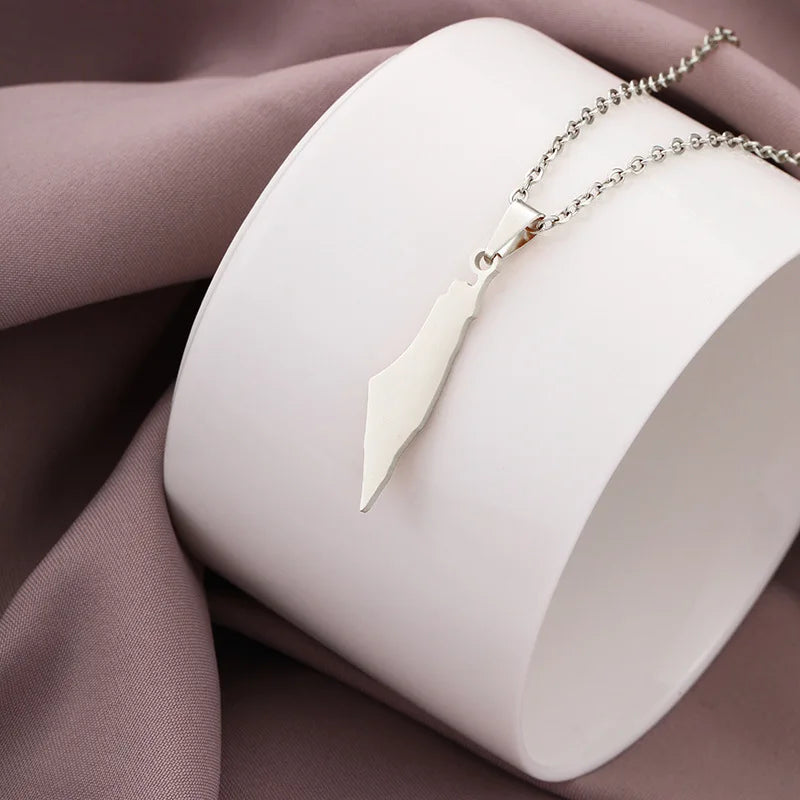 Blank Gold Plated Stainless Steel Israel Palestine Map Pendant Necklace For Women Men Jewelry
