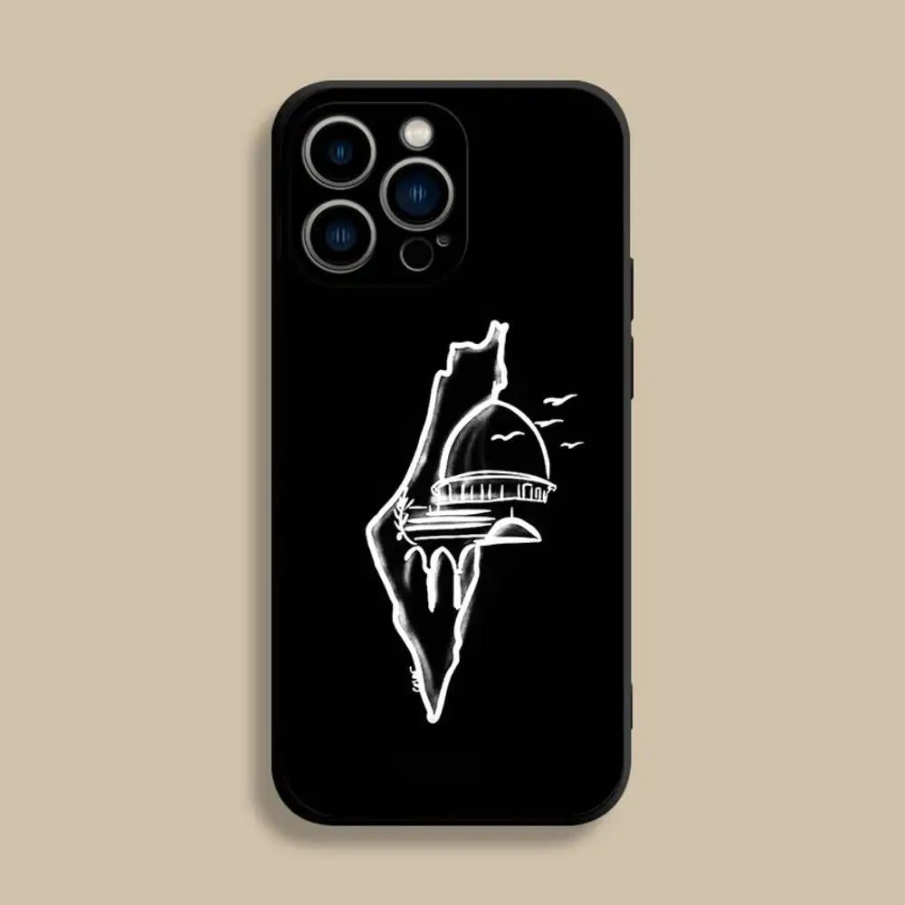 P-Palestine-es-F-Flag MAP Phone Case For iPhone 17,16,15,14,13,12,Pro,Max,Plus,E,SE4,Air,Mini Black Soft Cover