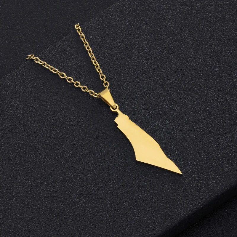 Blank Gold Plated Stainless Steel Israel Palestine Map Pendant Necklace For Women Men Jewelry