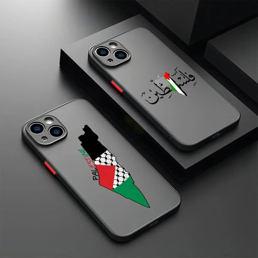 Palestine Flag Map Passport Phone Case For iPhone 13 12 11 14 15 Pro Max XSMAX X XR 15 Plus Art statue Luxury Clear Soft Cover