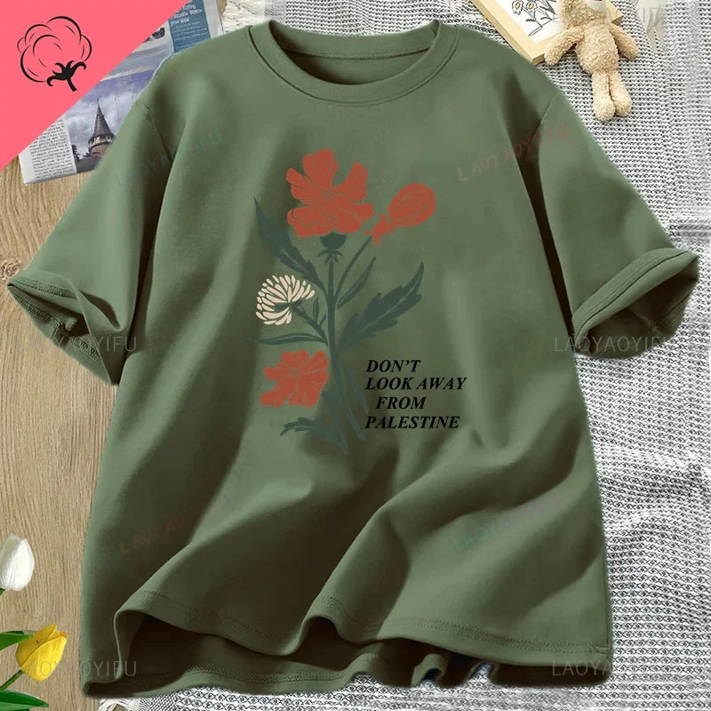 Don't Look Away From Palestine Flag T-shirt Flowers