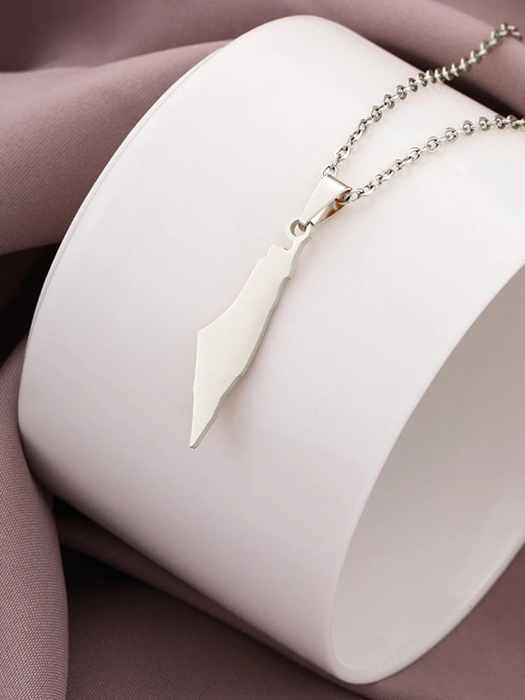 Blank Gold Plated Stainless Steel Israel Palestine Map Pendant Necklace For Women Men Jewelry