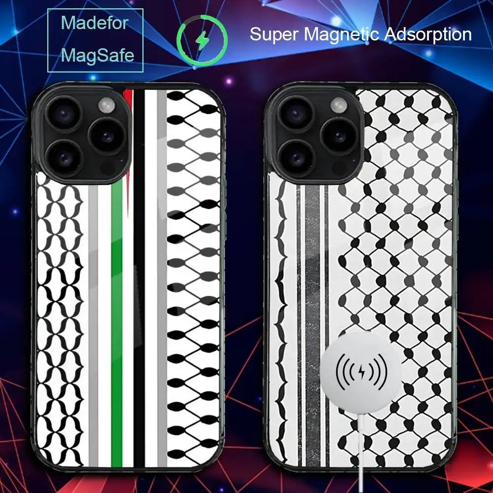 Keffiyeh Palestine Case For iPhone  Magnetic Magsafe Wireless Charging