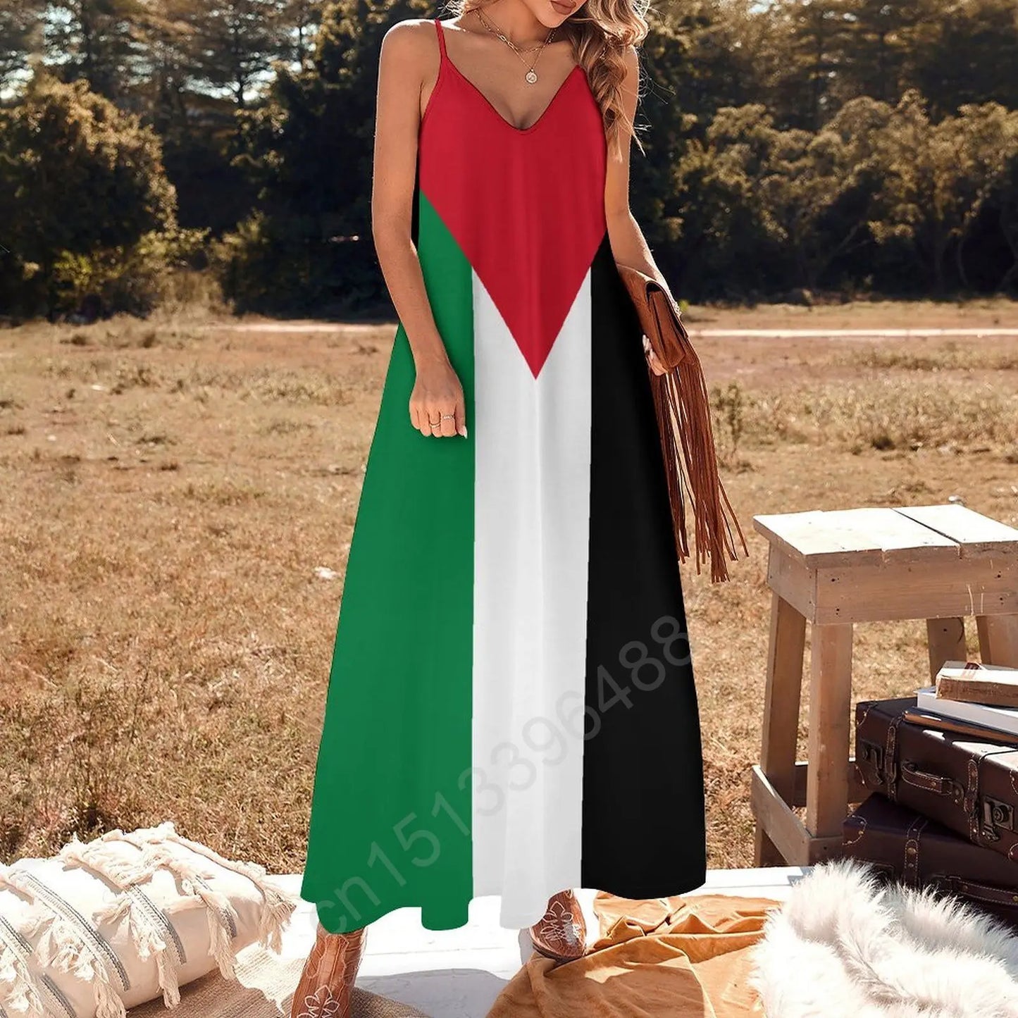 Palestine V-Neck Printed Dress