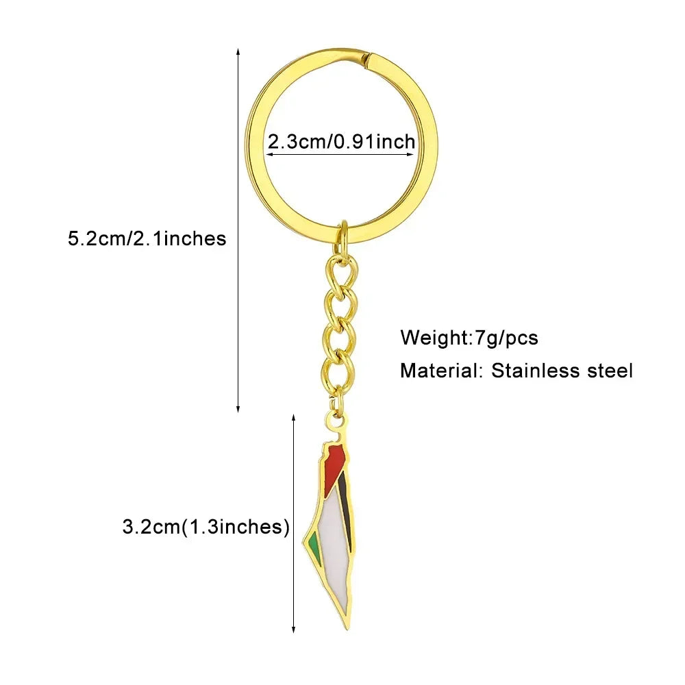 YILUOCD Palestine Map Pendant Keychain Stainless Steel Palestine Flag Map Key Ring Jewelry Vintage Jewelry Amulet for Women Men