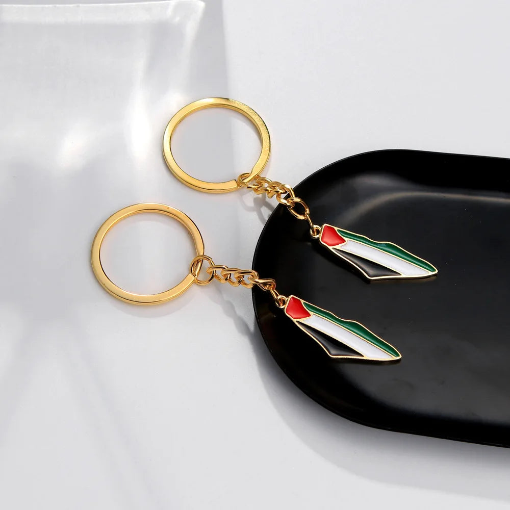YILUOCD Palestine Map Pendant Keychain Stainless Steel Palestine Flag Map Key Ring Jewelry Vintage Jewelry Amulet for Women Men