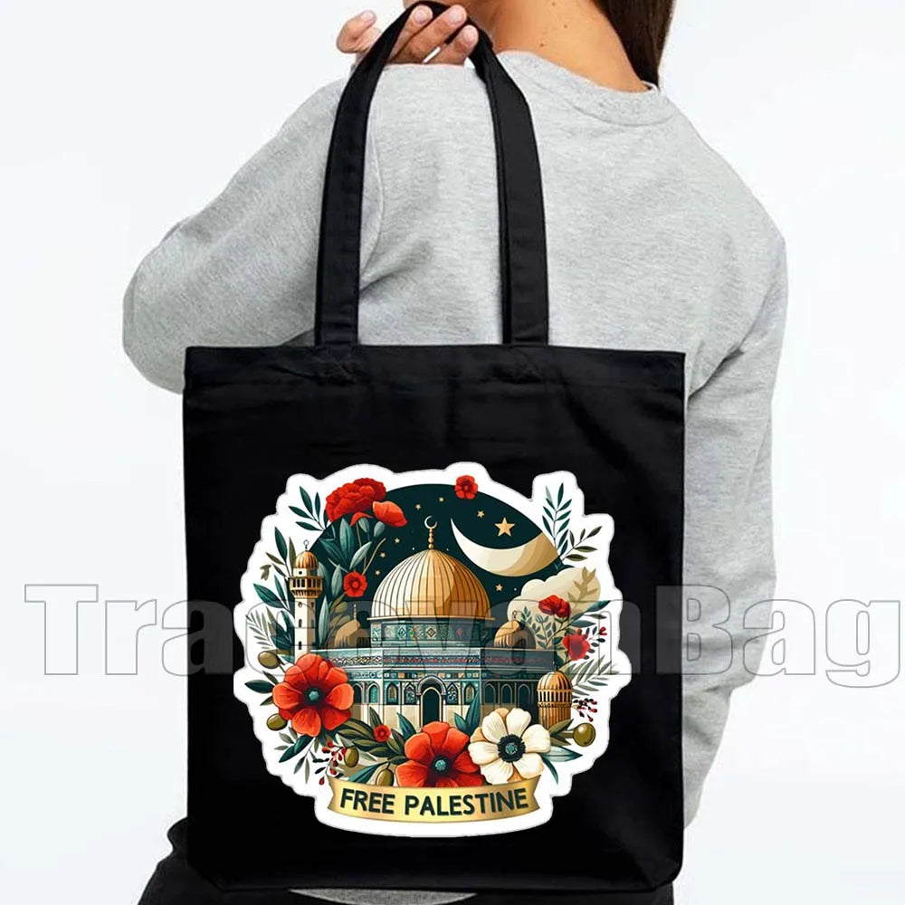 Keffiyeh Olive Tree Al Aqsa Dome of The Rock Canvas Shoulder Bag