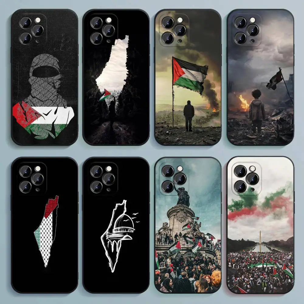 P-Palestine-es-F-Flag MAP Phone Case For iPhone 17,16,15,14,13,12,Pro,Max,Plus,E,SE4,Air,Mini Black Soft Cover