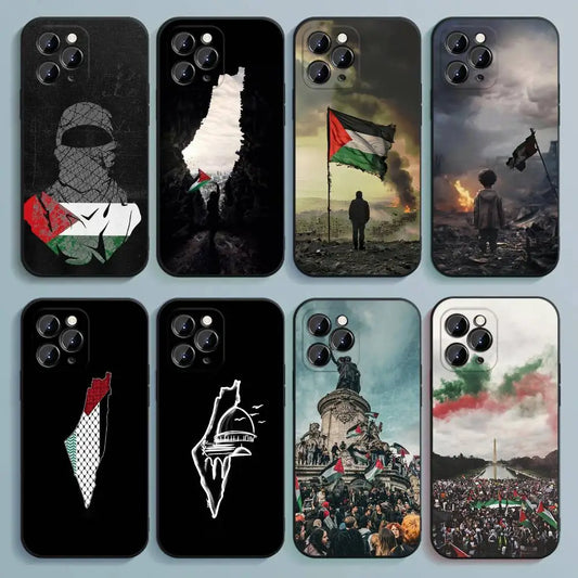 P-Palestine-es-F-Flag MAP Phone Case For iPhone 17,16,15,14,13,12,Pro,Max,Plus,E,SE4,Air,Mini Black Soft Cover