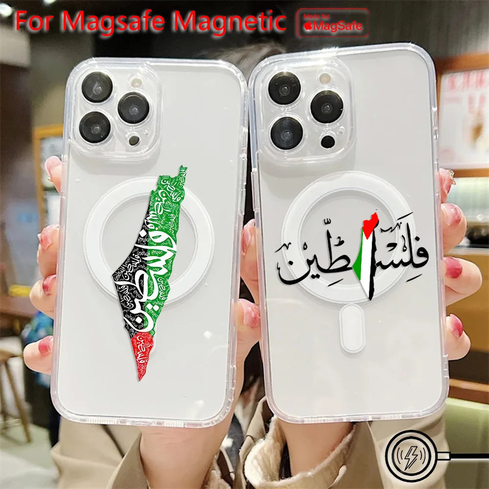 Palestine Flag Map Passport  Magsafe Magnetic Phone Case for iPhone 16 15 14 13 12 11 8 7 Plus Pro Max X XR XSMax Soft Tpu Cover