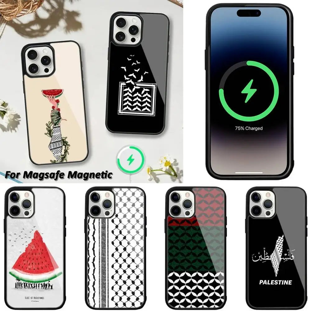 P-Palestine-S Hattah Keffiyeh Phone Case For iPhone 16,15,14,13,12,11,Plus,Pro,Max,Mini Magsafe Magnetic Wireless Charging