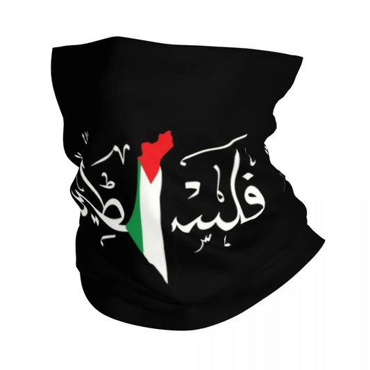 Palestine Arabic Calligraphy Name With Palestinian Flag Map Bandana Neck Gaiter