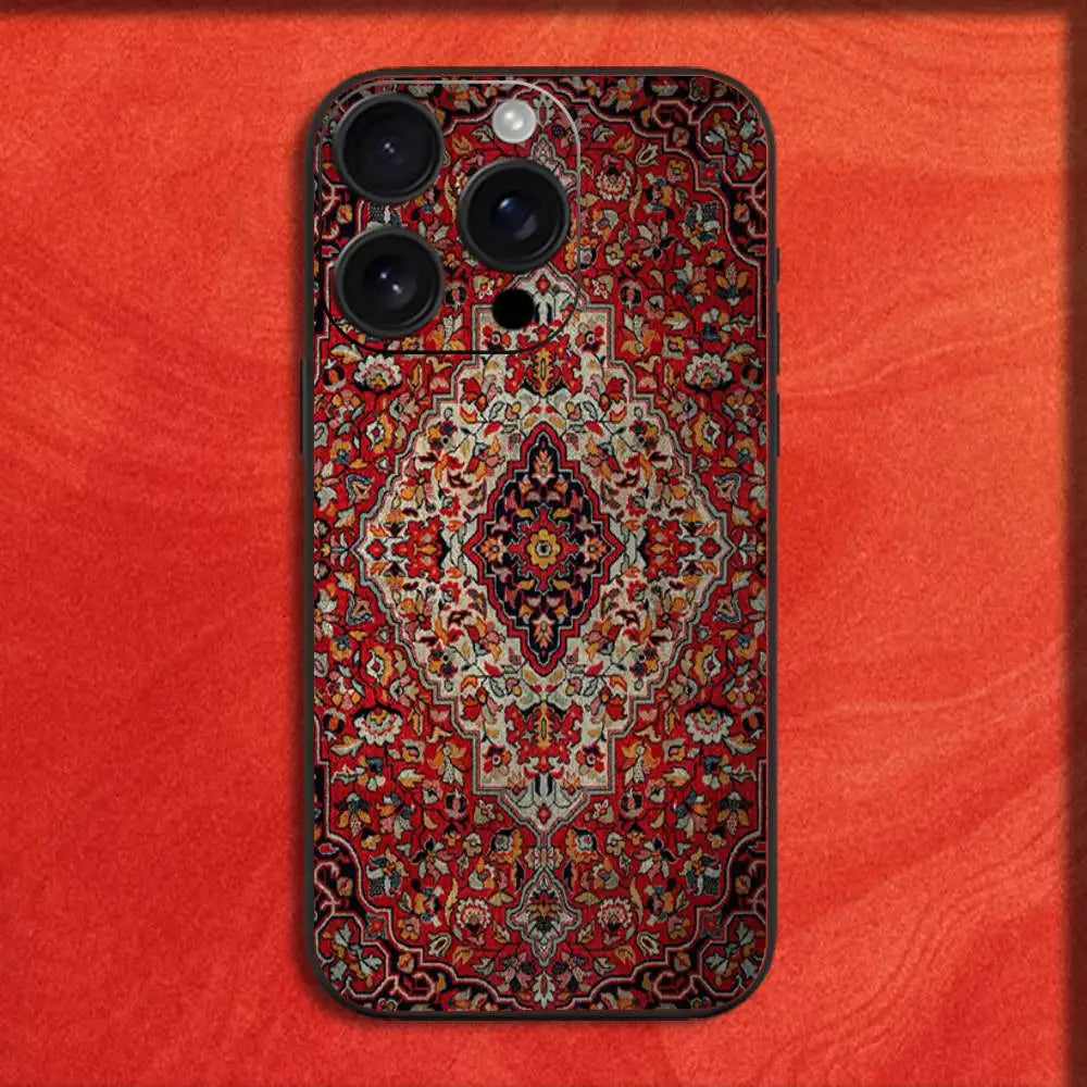 Arab Persian Carpet Floral Painting Phone Case For iPhone 16,15,14,13,12,11,Pro,XS,Max,XR,Plus,E,Mini Black Shockproof Cover