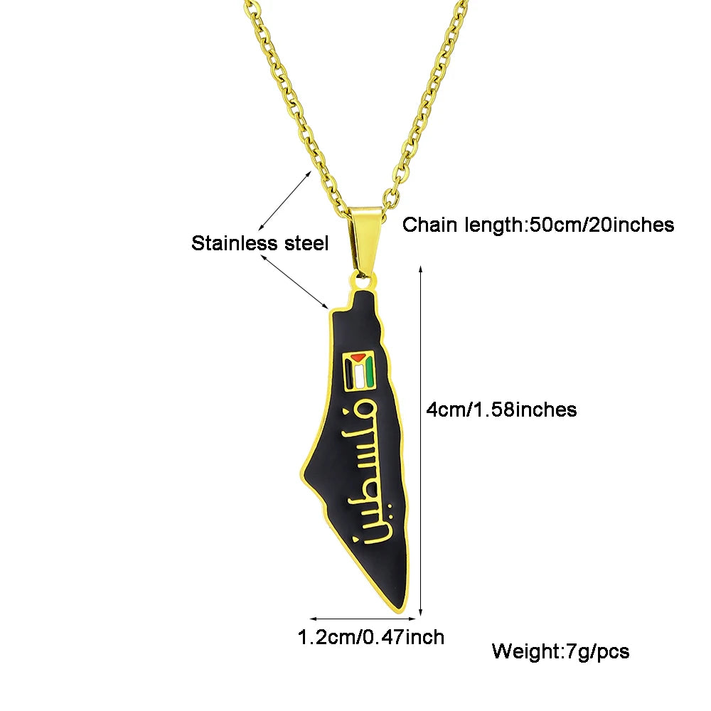 Fashion State of Palestine Map Flag Pendant Necklace Stainless Steel Men Women فلسطين Ethnic Map Jewelry Gift
