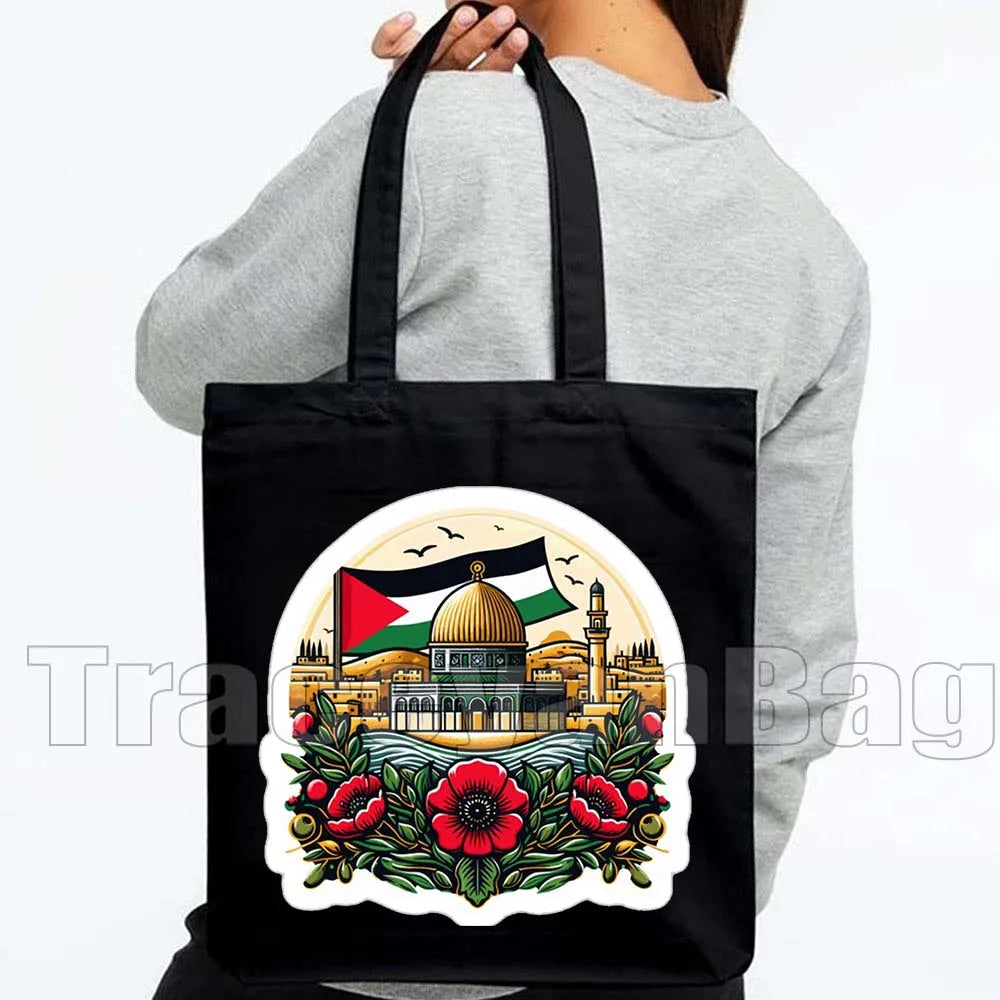 Keffiyeh Olive Tree Al Aqsa Dome of The Rock Canvas Shoulder Bag