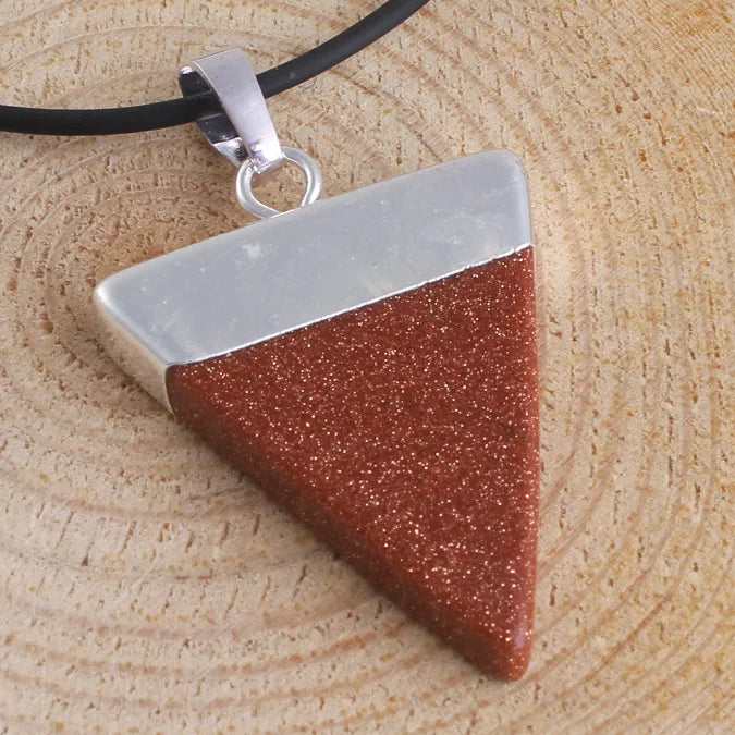 Silver Plated Natural Black Onyx Agate Crystal Tiger Eye Stone Geometric Triangle Shape Pendant Simple Style Jewelry No Chain