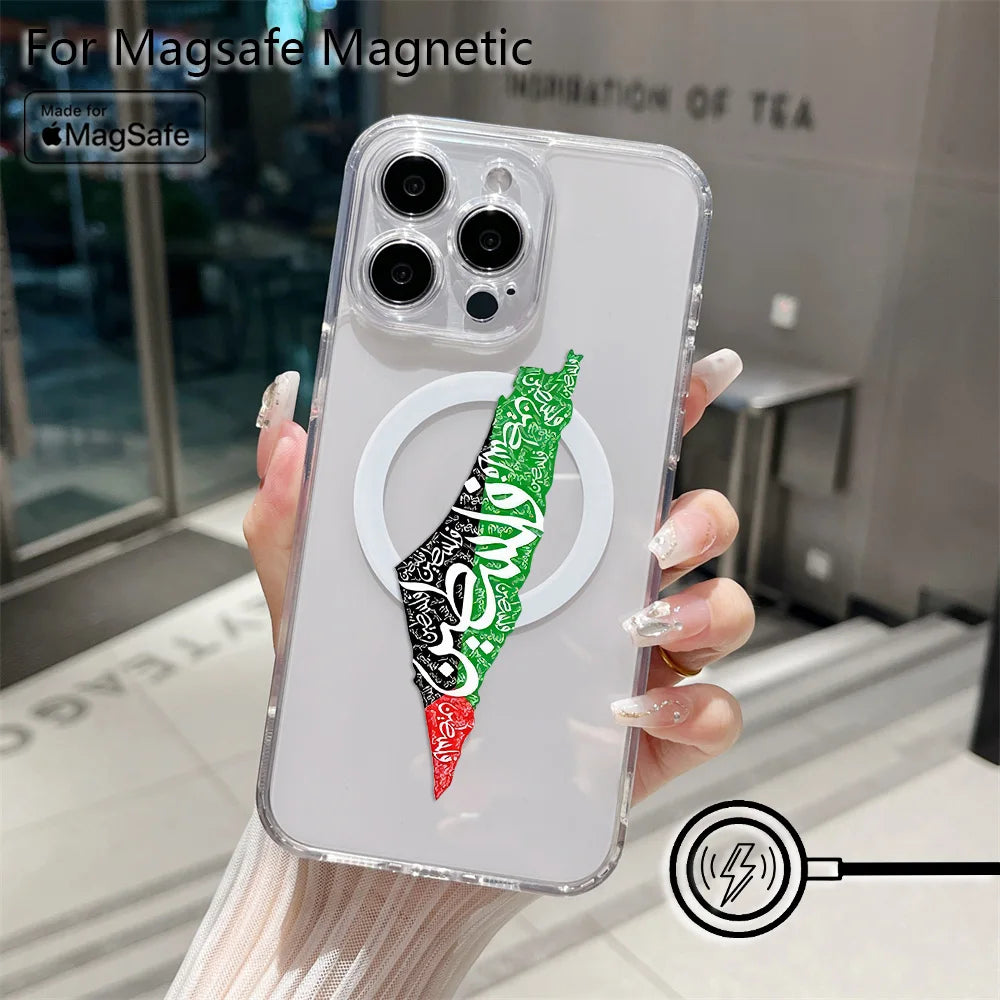 Palestine Flag Map Passport  Magsafe Magnetic Phone Case for iPhone 16 15 14 13 12 11 8 7 Plus Pro Max X XR XSMax Soft Tpu Cover