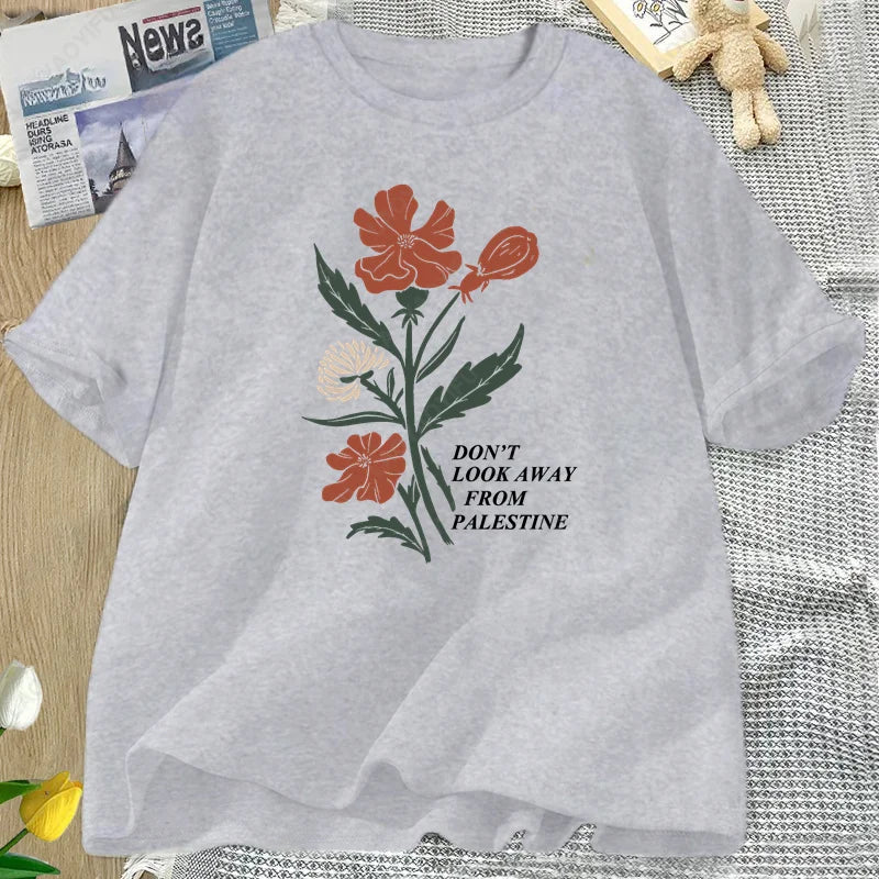 Don't Look Away From Palestine Flag T-shirt Flowers